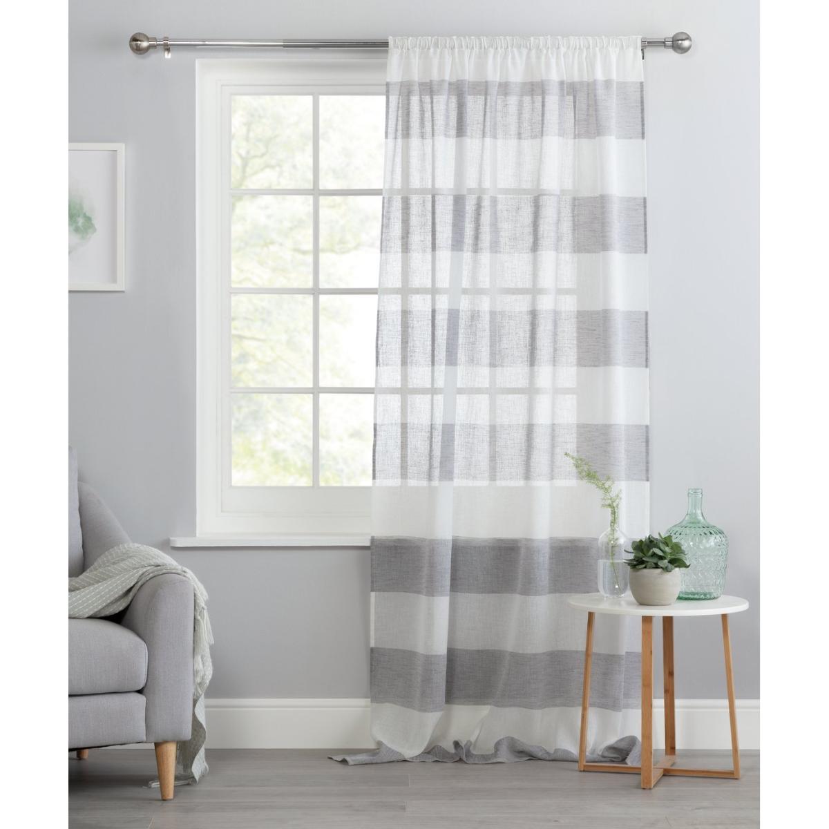 Habitat Striped Linen Pencil Pleat Curtain Panel - Grey – image 4