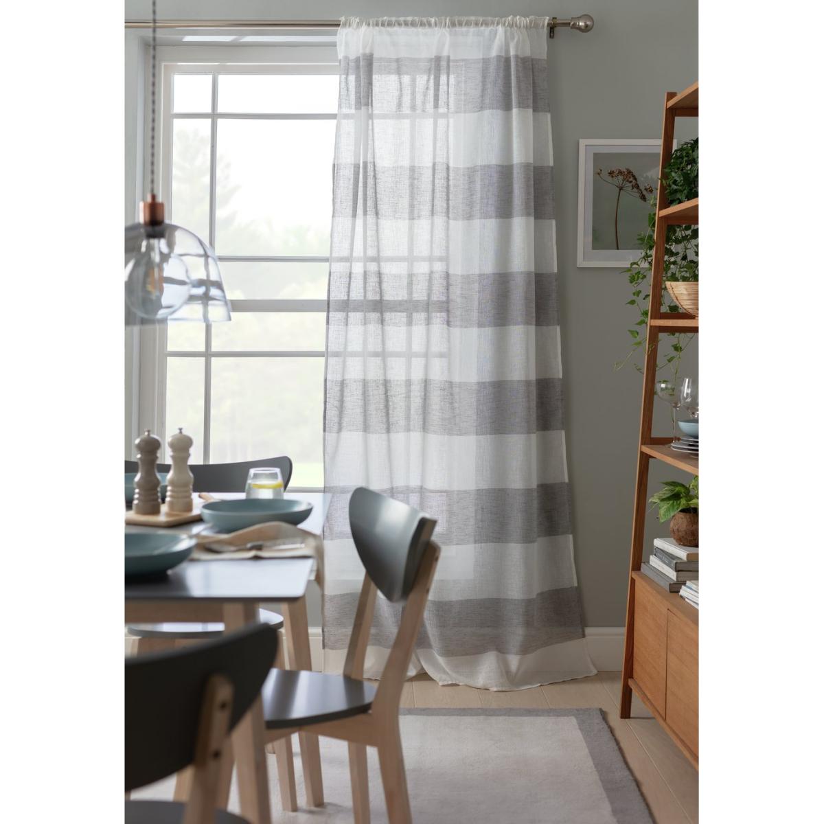 Habitat Striped Linen Pencil Pleat Curtain Panel - Grey – image 5