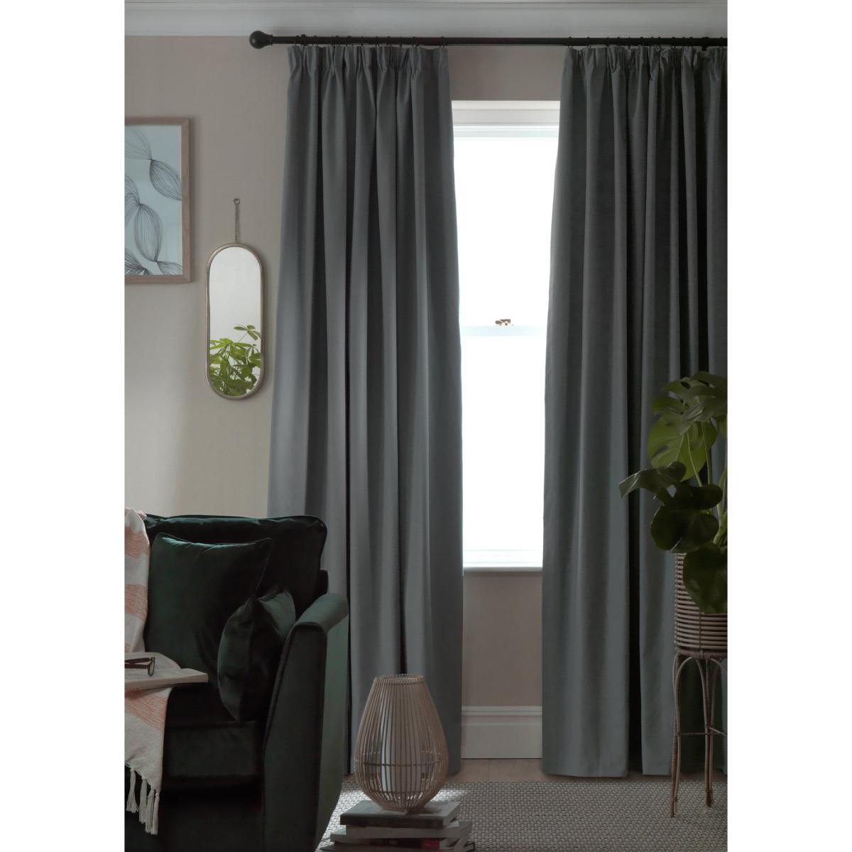Habitat Blackout Plain Pencil Pleat Curtains Grey -165x180cm – image 2