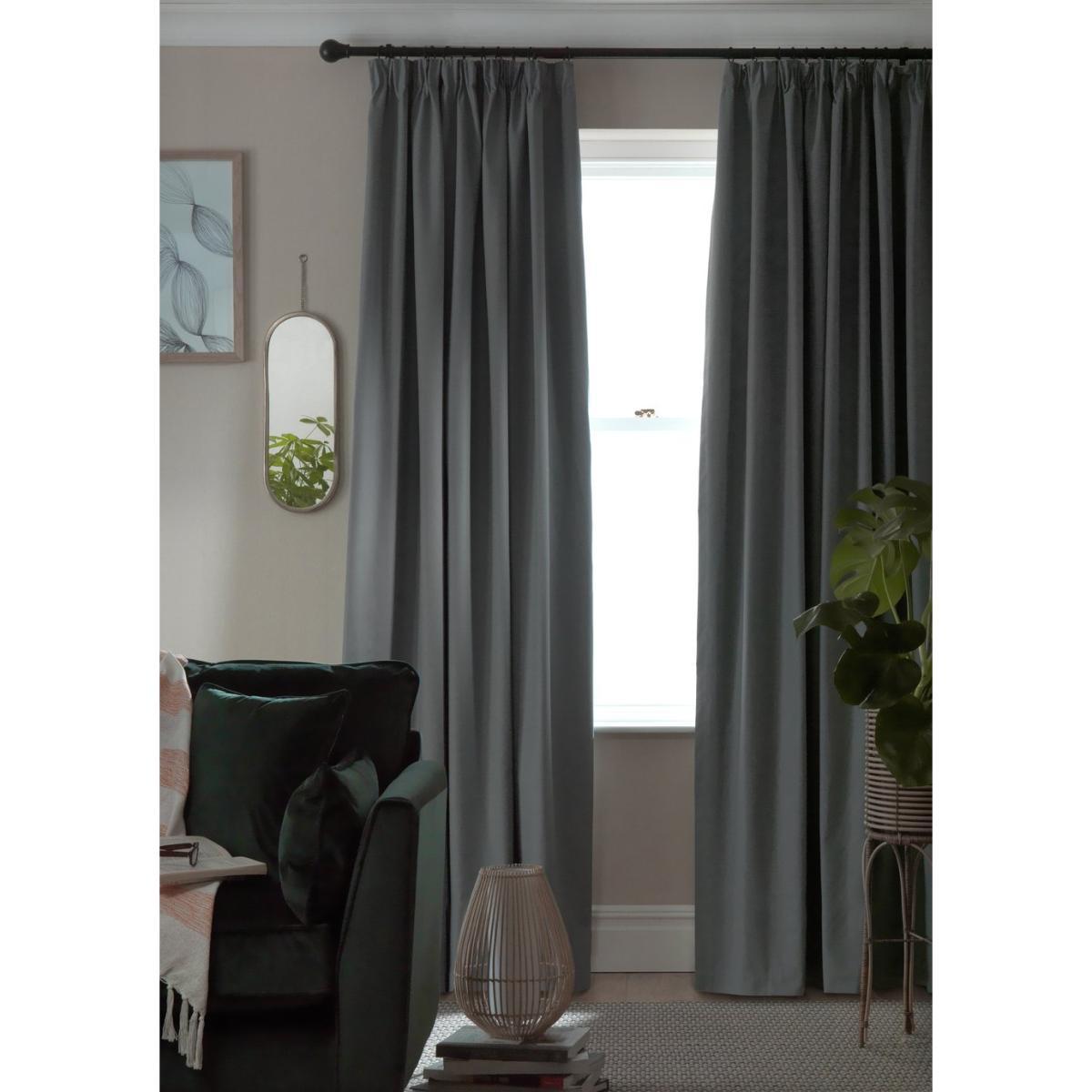 Habitat Blackout Plain Pencil Pleat Curtains Grey -116x137cm – image 2