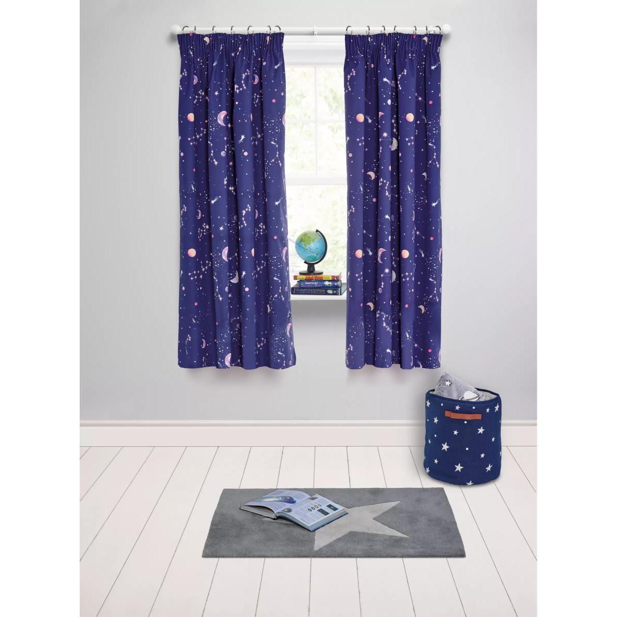 little home at John Lewis Glow in the Dark Constellation Print Pencil Pleat Blackout Children's Curtains, Blue – image 2