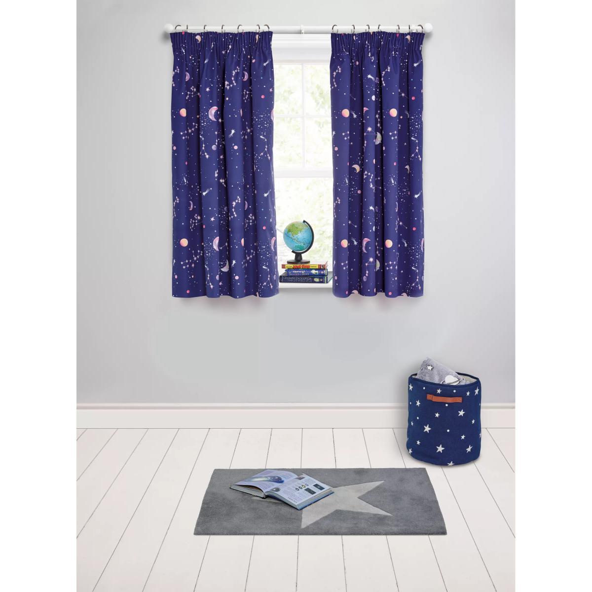 little home at John Lewis Glow in the Dark Constellation Print Pencil Pleat Blackout Children's Curtains, Blue – image 3