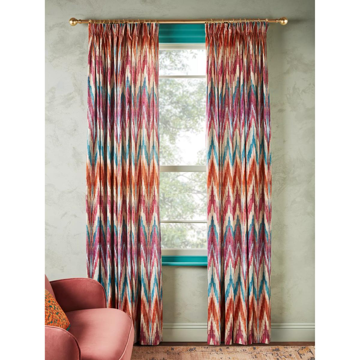 Matthew Williamson Zig Zag Pair Lined Pencil Pleat Curtains, Berry – image 2