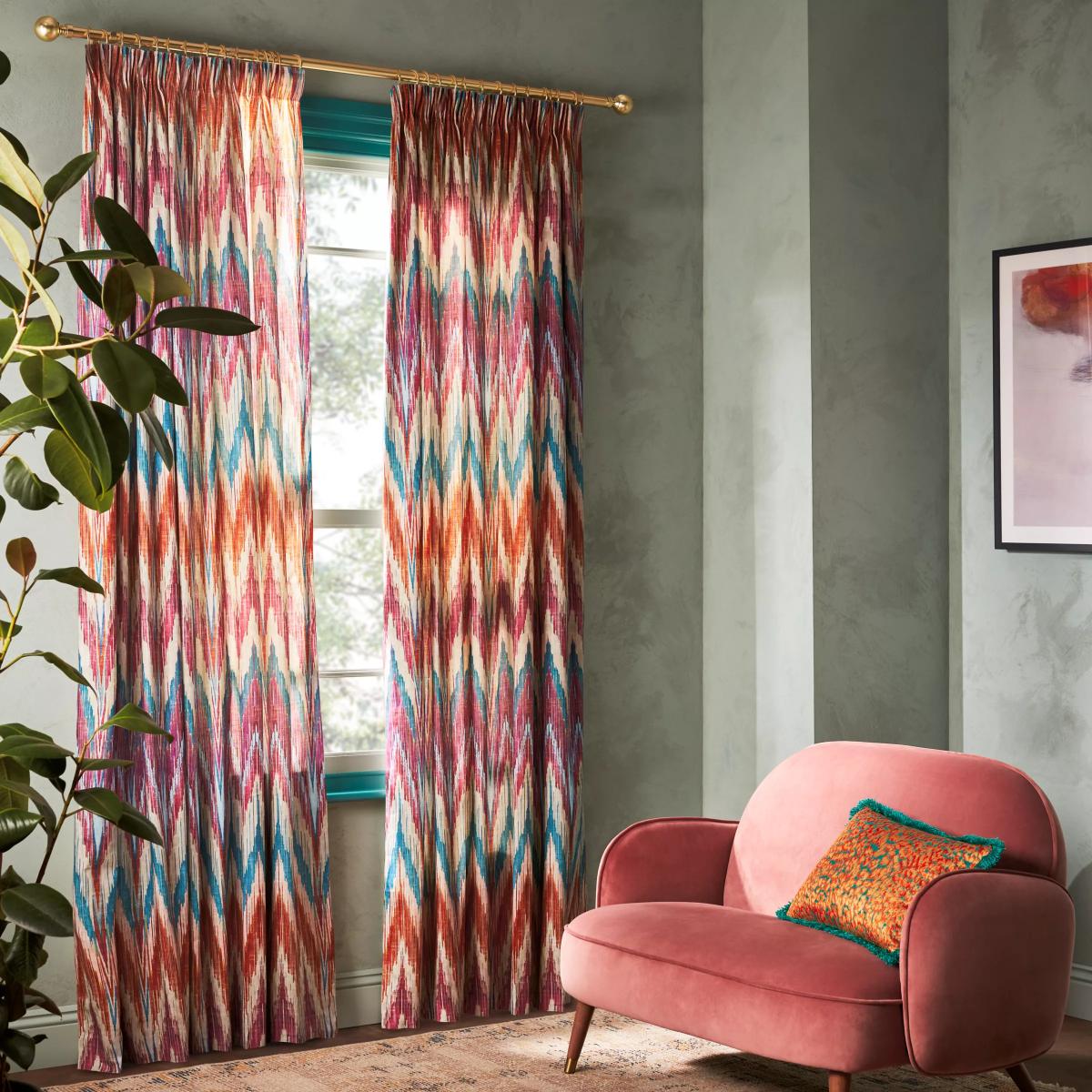 Matthew Williamson Zig Zag Pair Lined Pencil Pleat Curtains, Berry – image 5