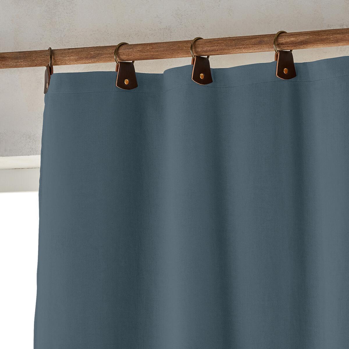 Private Single Linen Lined Blackout Curtain with Leather Tabs – image 2