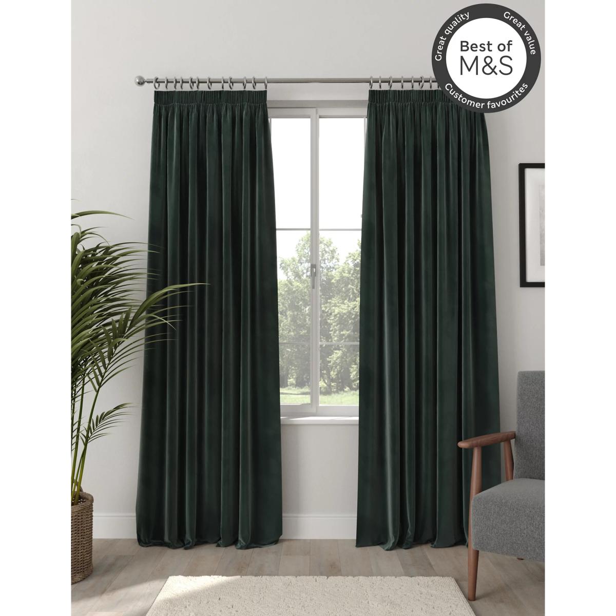 M&S Velvet Pencil Pleat Blackout Curtains - WDR90 - Champagne, Champagne,Soft Pink,Grey,Navy,Duck Egg,Charcoal,Forest Green,Rust – image 2
