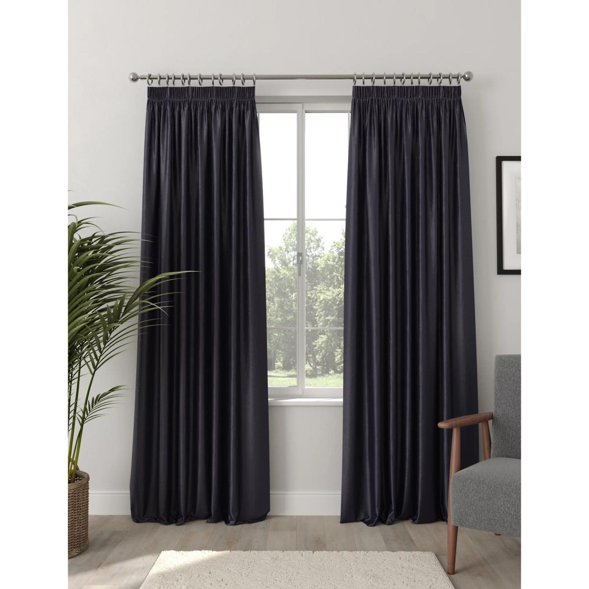 M&S Faux Silk Pencil Pleat Blackout Curtains - NAR54 - Navy, Navy,Champagne,Soft Pink,Silver,Mid Grey,Ivory,Slate,Natural,Duck Egg,Dark Charcoal – image 2