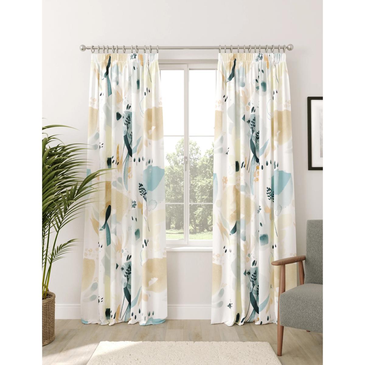 M&S Cotton Rich Watercolour Pencil Pleat Blackout Curtains - WDR72 - Blue Mix, Blue Mix – image 2