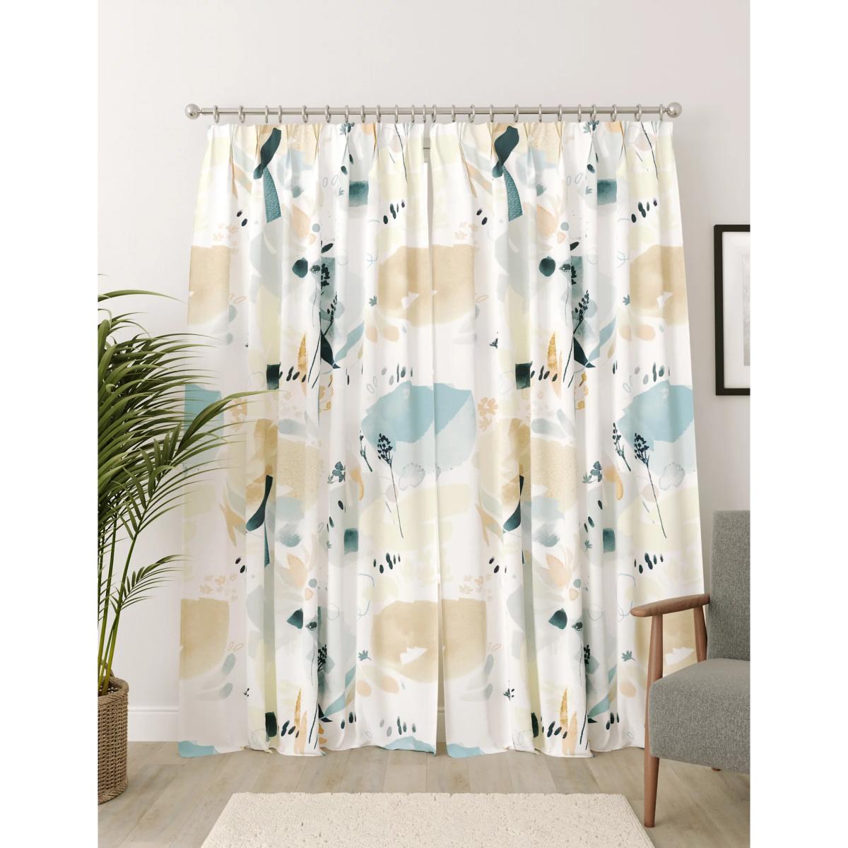 M&S Cotton Rich Watercolour Pencil Pleat Blackout Curtains - WDR72 - Blue Mix, Blue Mix – image 4