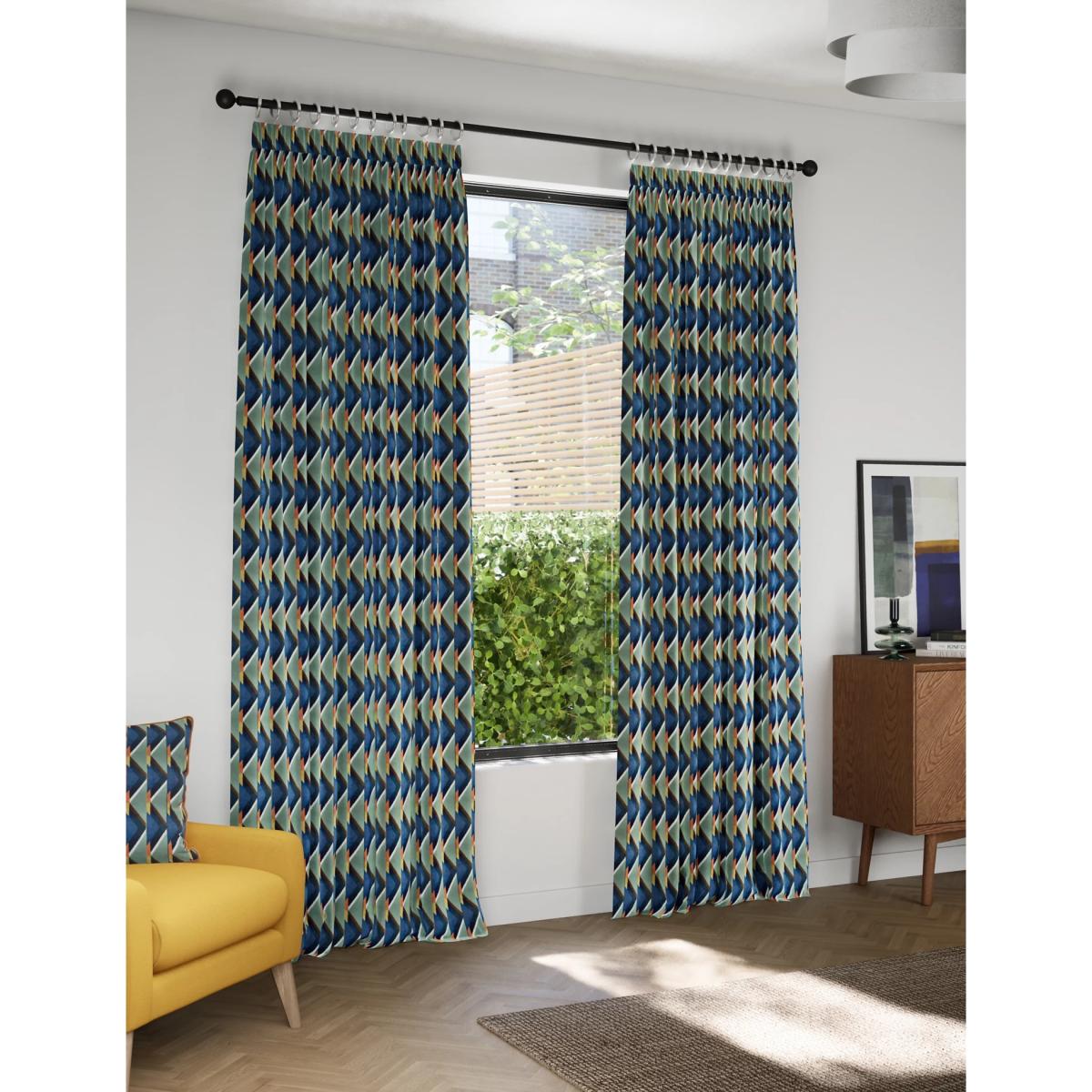 M&S Velvet Geometric Pencil Pleat Curtains - NAR54 - Multi, Multi – image 3