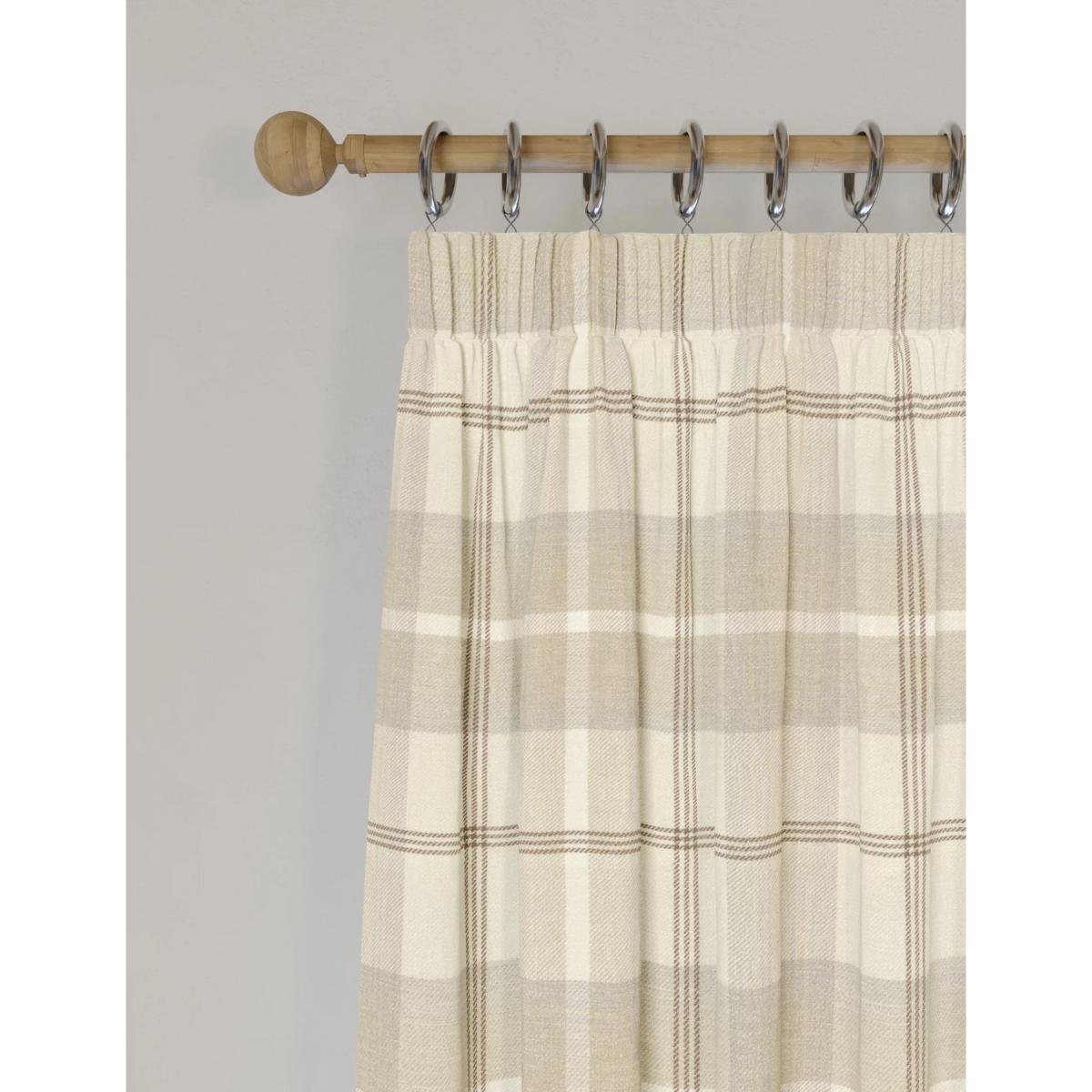 M&S Brushed Woven Checked Pencil Pleat Curtains - NAR54 - Natural, Natural – image 3