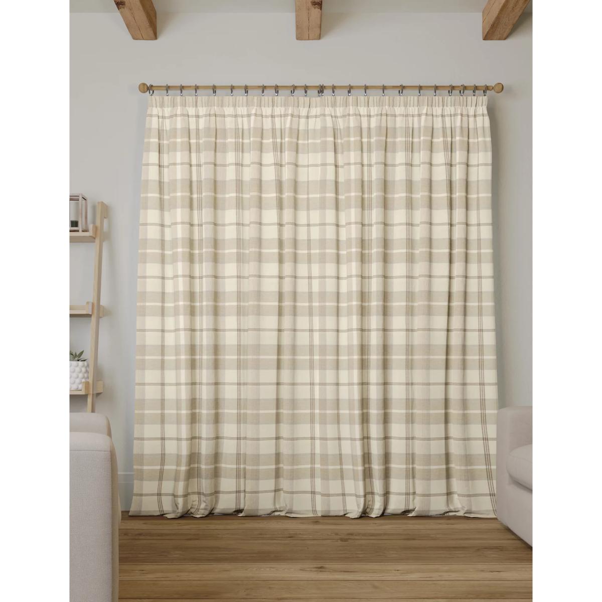 M&S Brushed Woven Checked Pencil Pleat Curtains - NAR54 - Natural, Natural – image 4