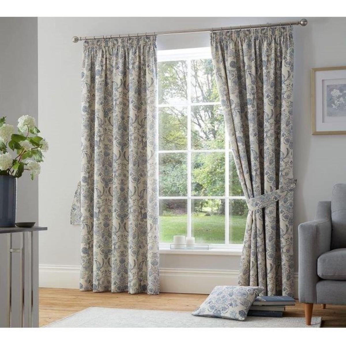 Dreams & Drapes Dreams and Drapes Averie Blue Lined Pencil Pleat Curtains - 66x90, Cotton, Floral - Blue/White/Green – image 2