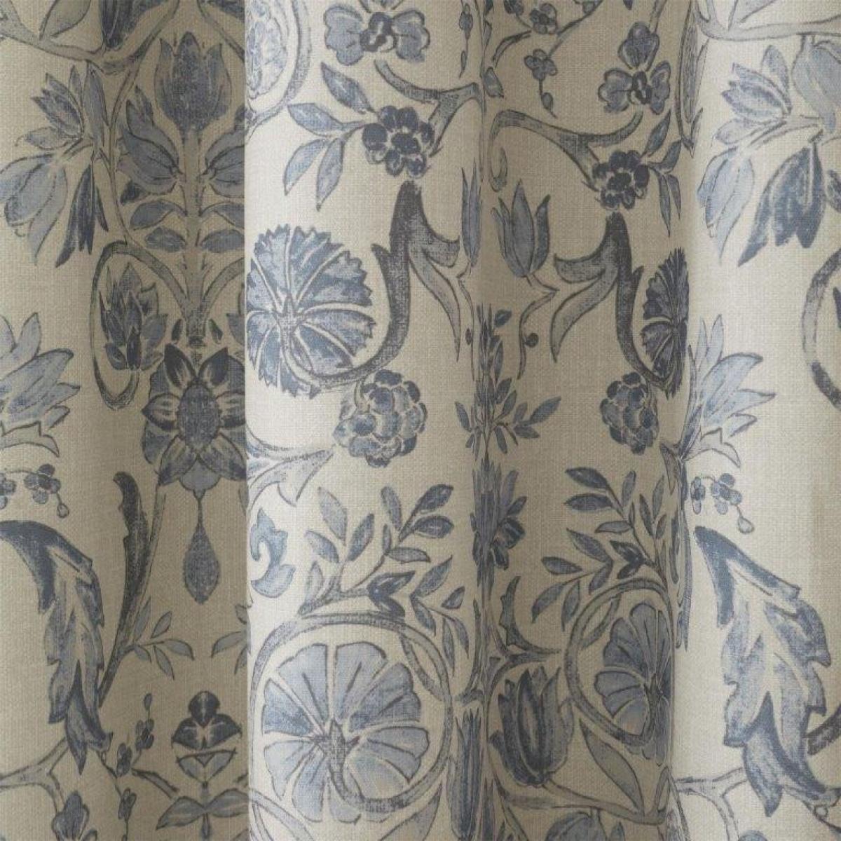 Dreams & Drapes Dreams and Drapes Averie Blue Lined Pencil Pleat Curtains - 66x90, Cotton, Floral - Blue/White/Green – image 3