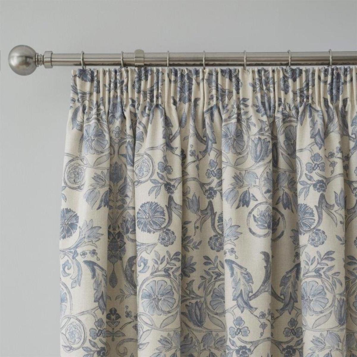 Dreams & Drapes Dreams and Drapes Averie Blue Lined Pencil Pleat Curtains - 66x90, Cotton, Floral - Blue/White/Green – image 4