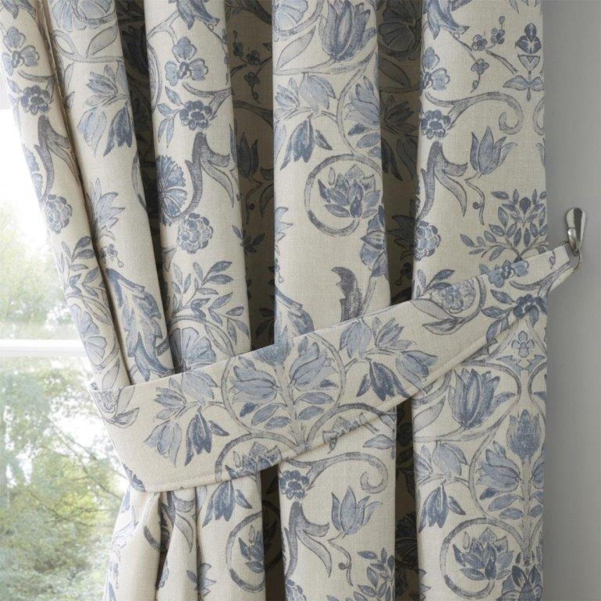 Dreams & Drapes Dreams and Drapes Averie Blue Lined Pencil Pleat Curtains - 66x90, Cotton, Floral - Blue/White/Green – image 5