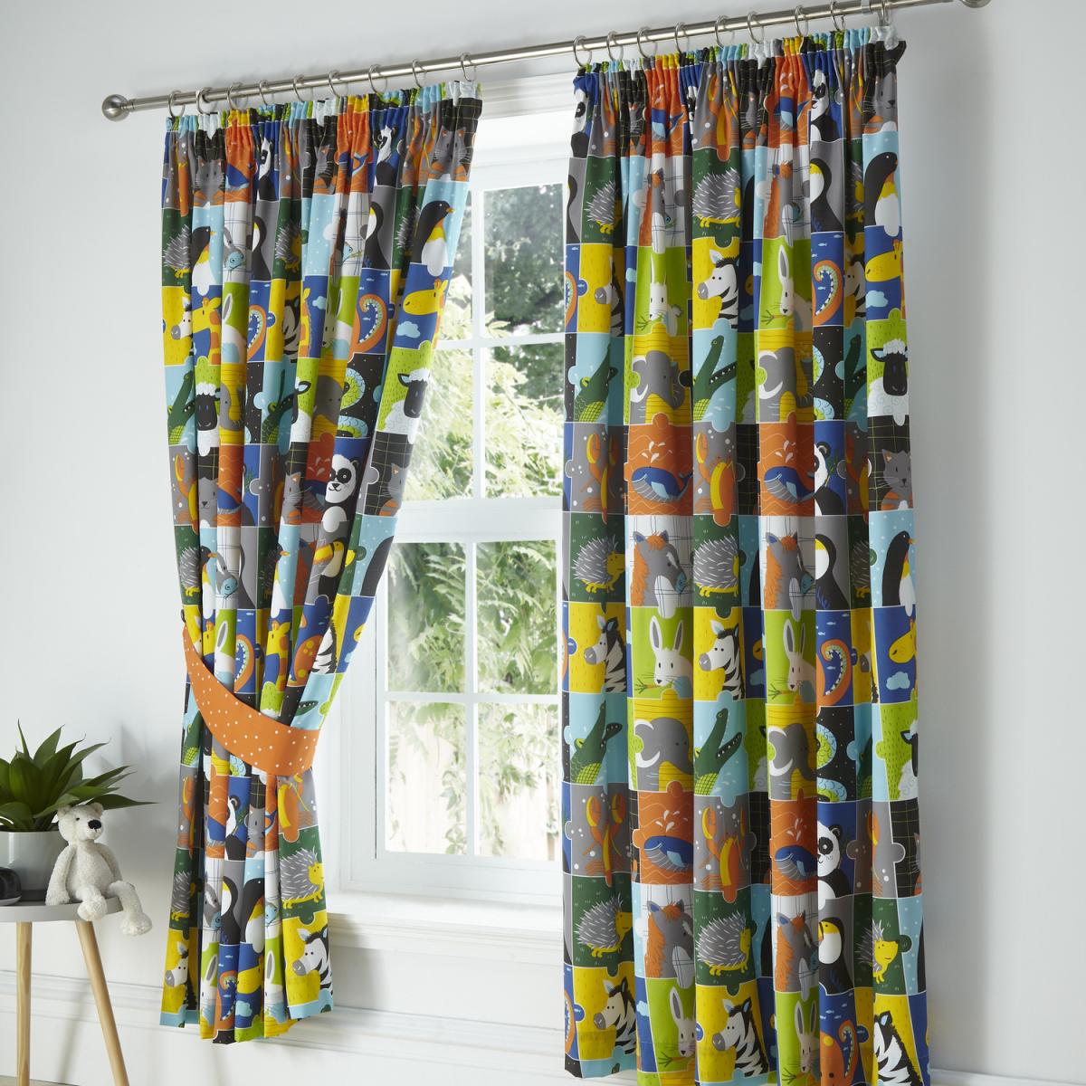 Animal Jigsaw Pencil Pleat Lined Curtains - Yellow / 72cm – image 2