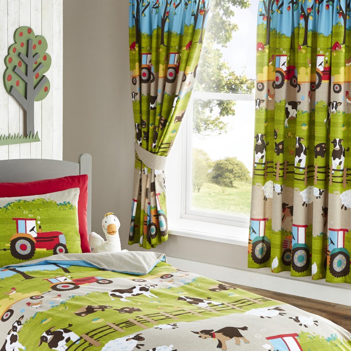 Farmyard Pencil Pleat Lined Curtains - Green / 54cm – image 2