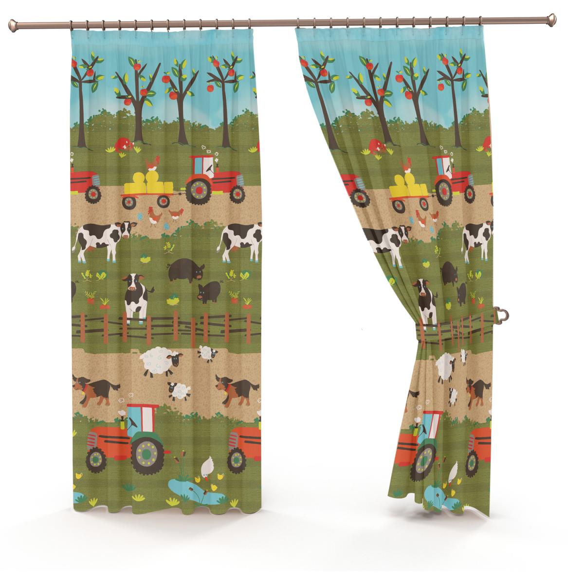 Farmyard Pencil Pleat Lined Curtains - Green / 54cm – image 3