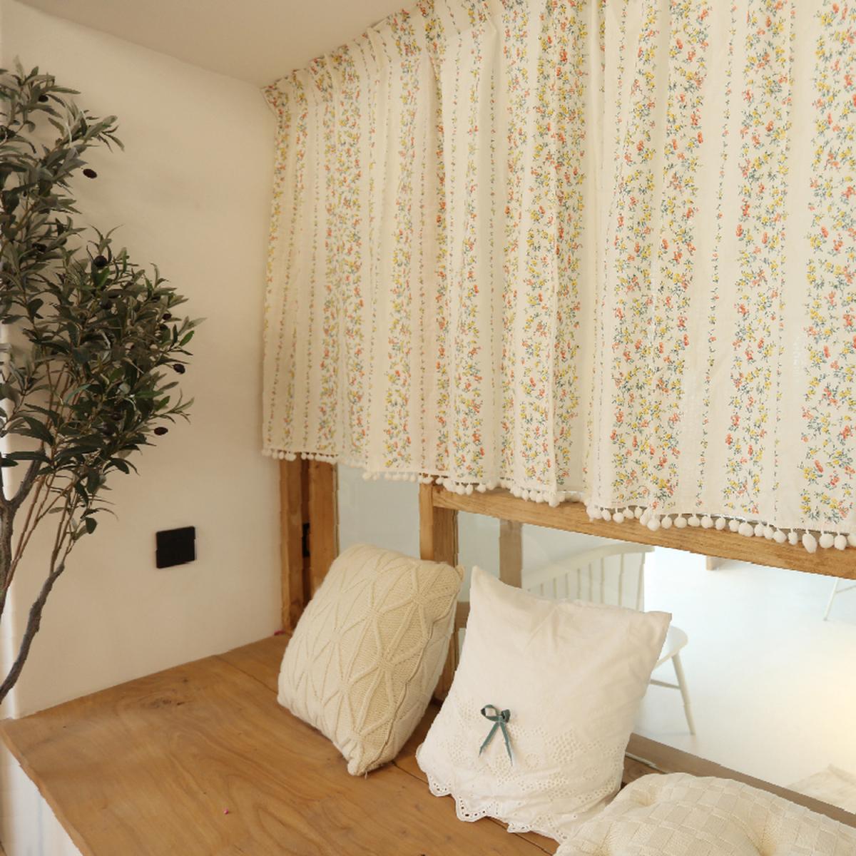 Floral Stripe Curtain - Offwhite / 142cm