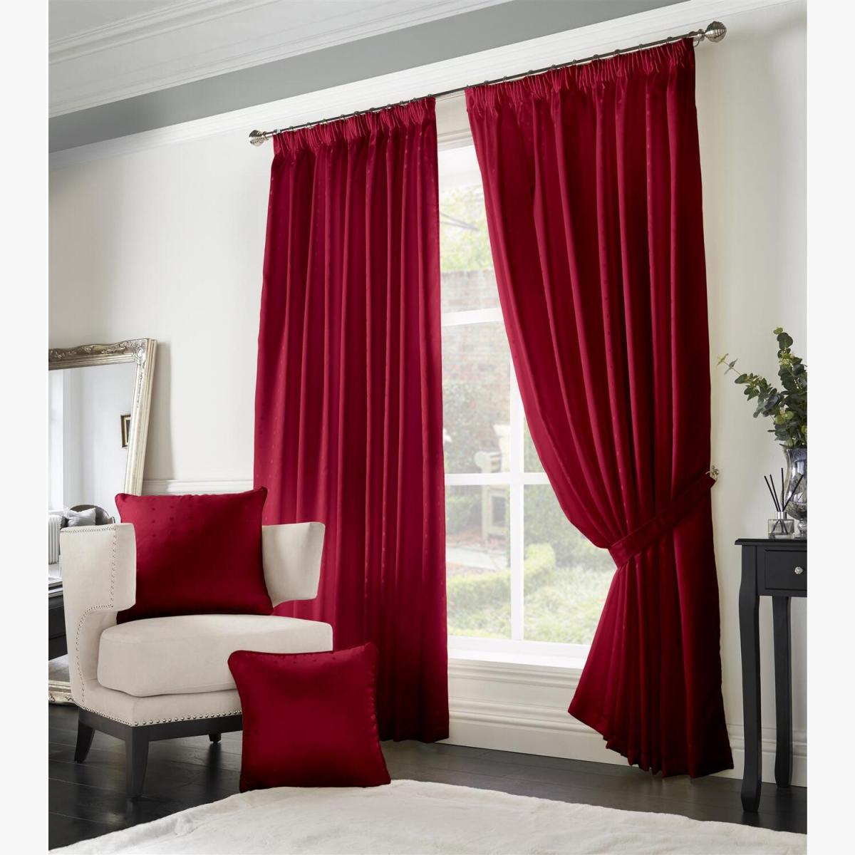 Adiso Pencil Pleat Taped Top Curtains - Medium Red / 117cm / 137cm – image 1