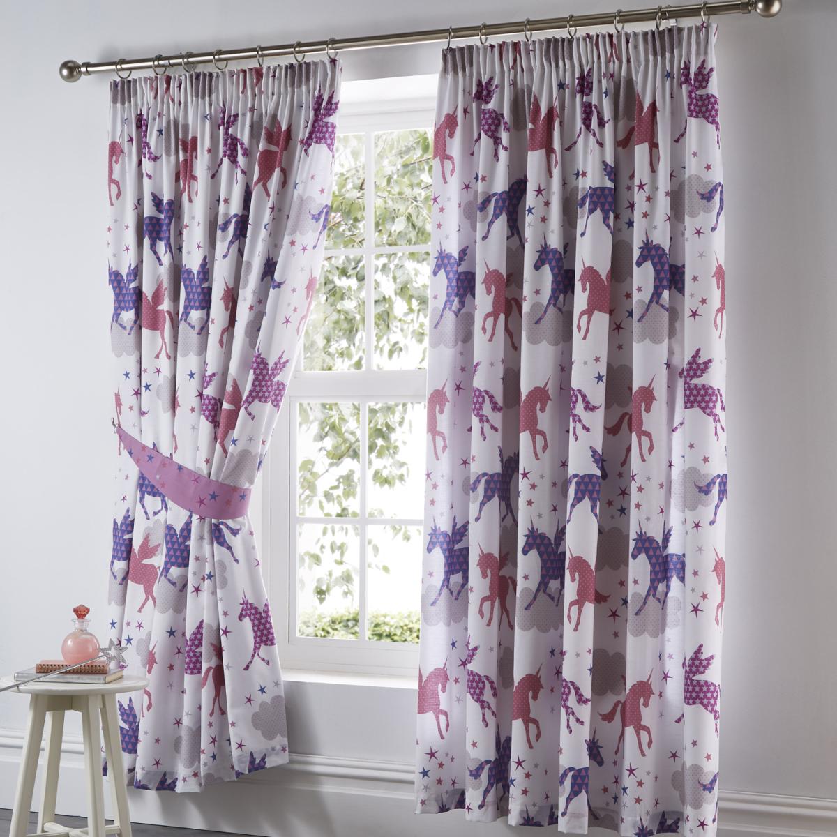 Divine Unicorns Pencil Pleat Lined Curtains - Pink / 72cm – image 1