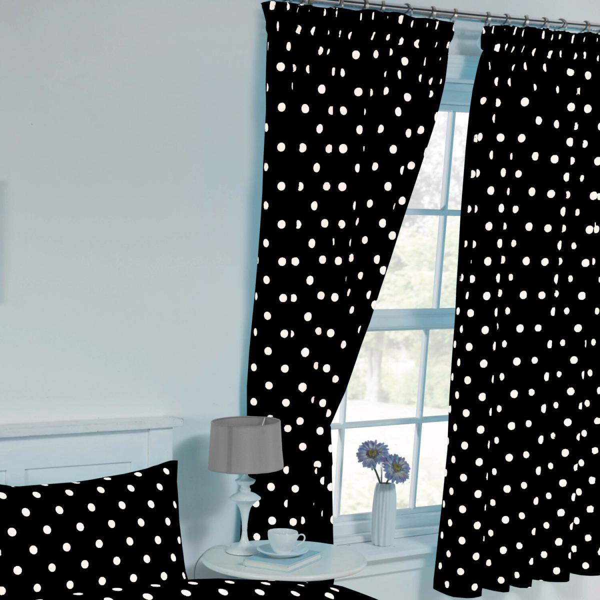 Polka Dot Black White Curtain Pair With Tie Backs Pencil Pleat - Black / 72in – image 3