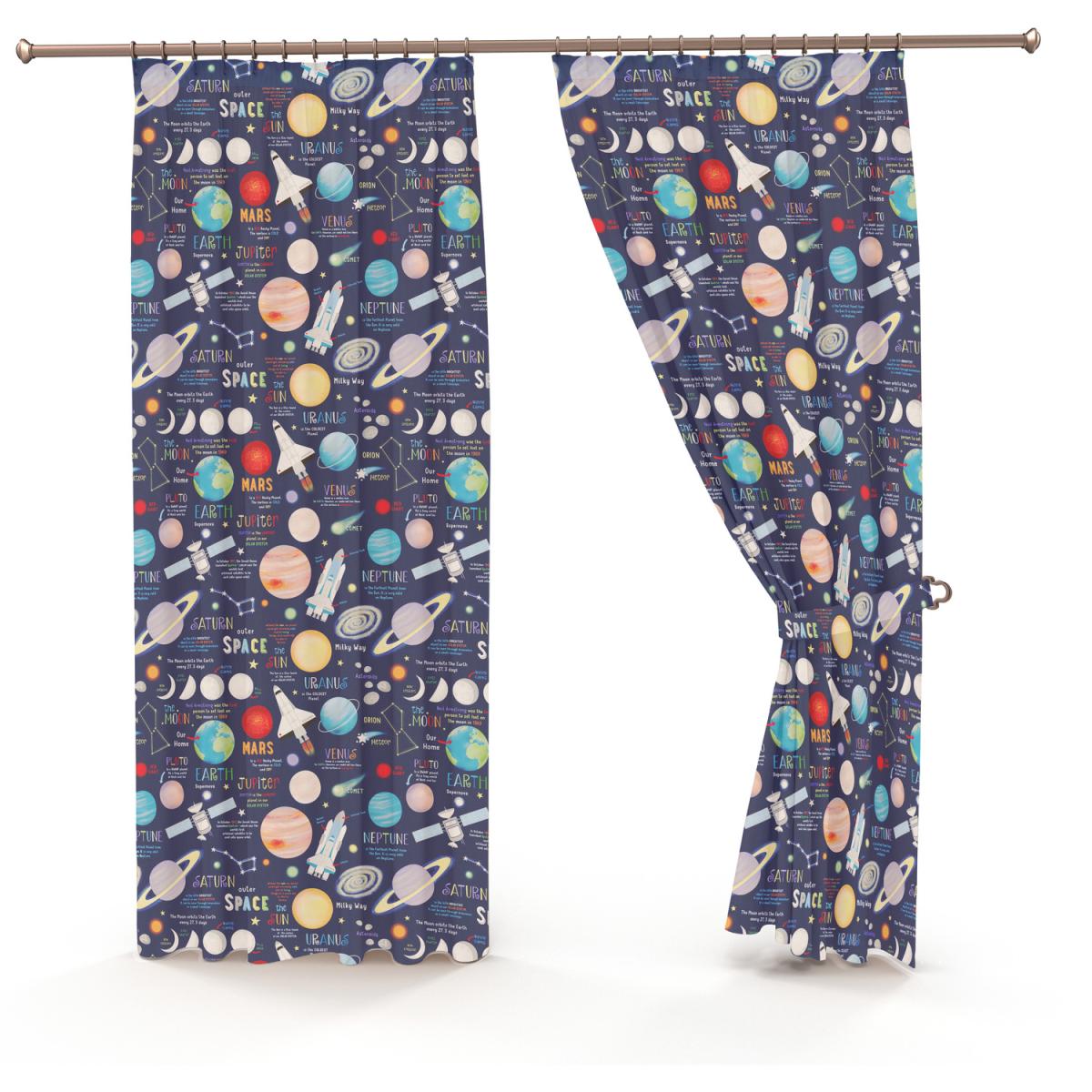 Planets Pencil Pleat Lined Curtains - Blue / 72cm – image 3
