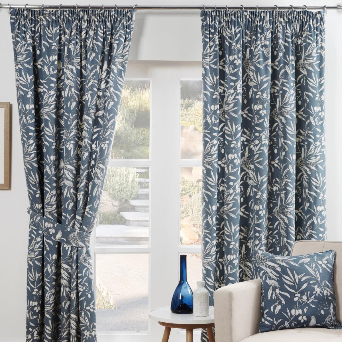 Aviary Bluebell Floral Pencil Pleat Curtains - Bluebell / Aviary Blue / 54in / 46in – image 2