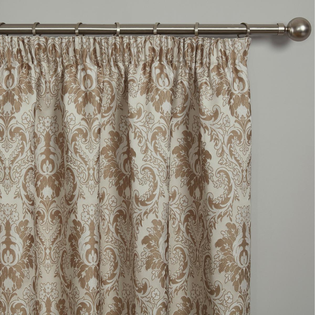 Tagola Latte Damask Pattern 3" Pencil Pleat Curtains  - Latte / 66in / 54in – image 2