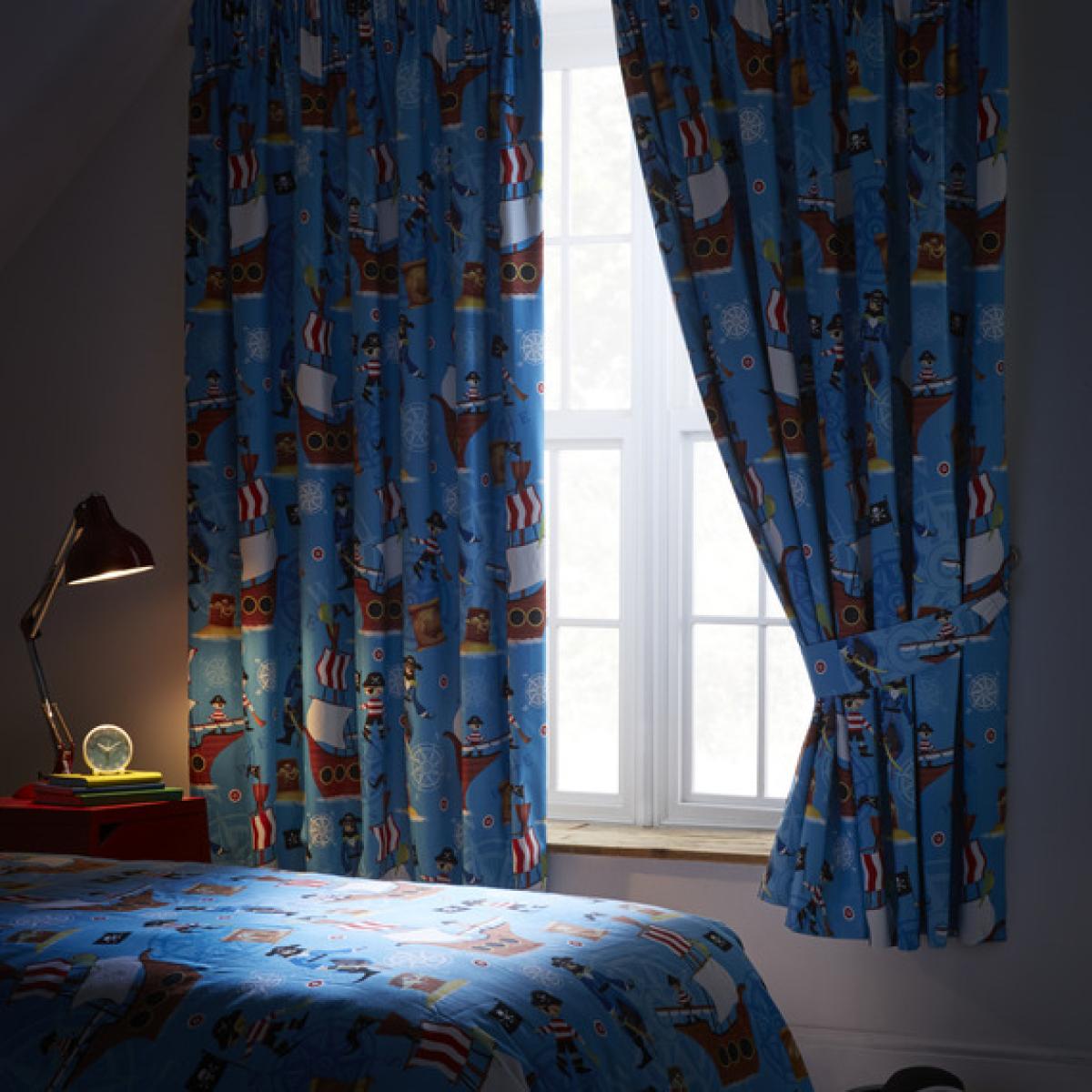Sea Pirates Thermal Blackout Pencil Pleat Curtains - Bright Blue