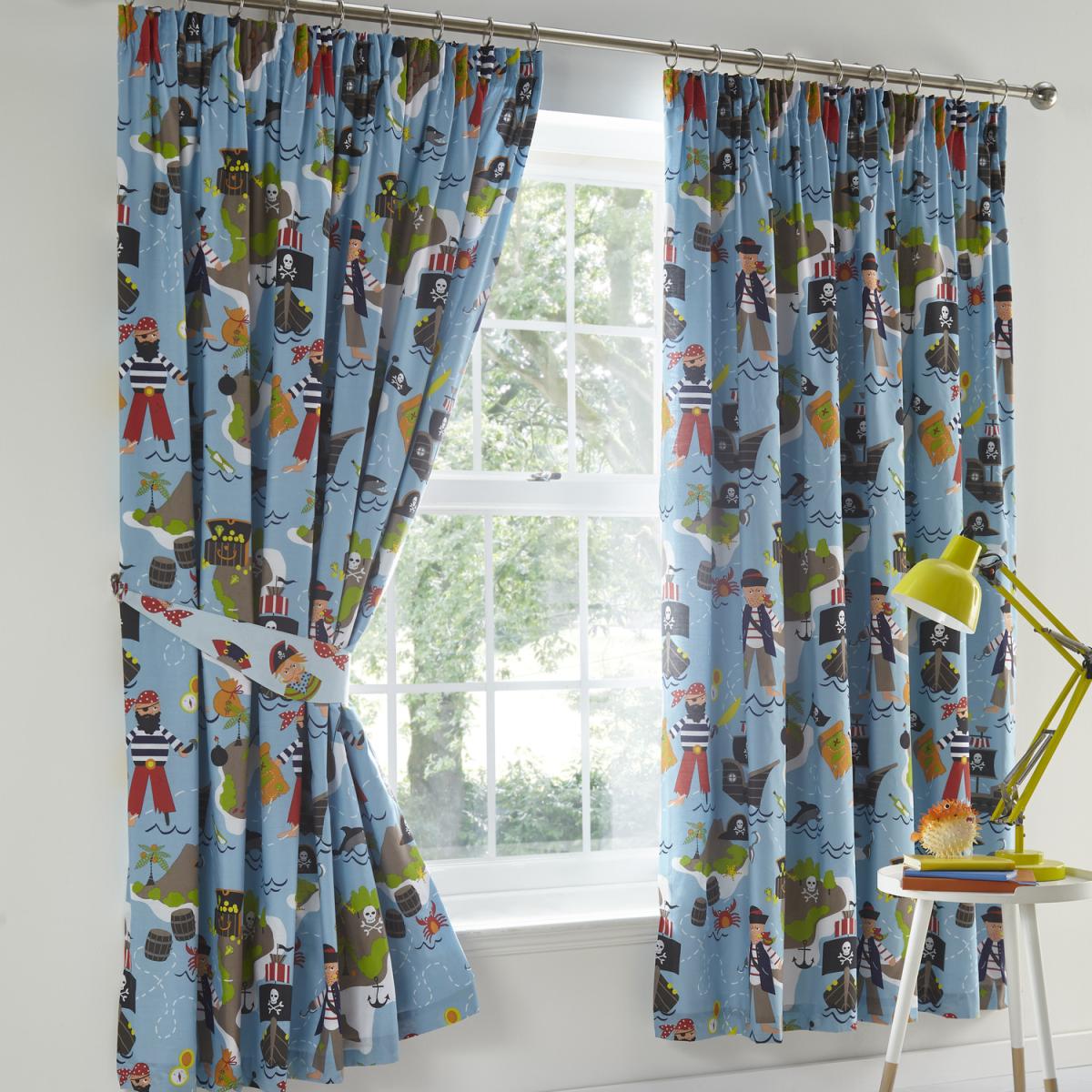 Pirates Map Pencil Pleat Lined Curtains - Blue / 54cm – image 2