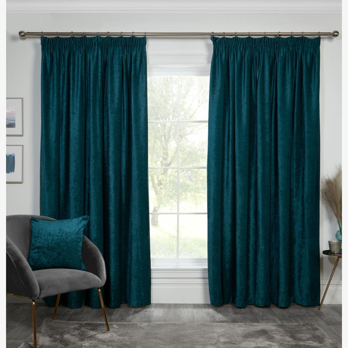 Chenille Taped Curtains - Teal / 183cm / 168cm – image 1