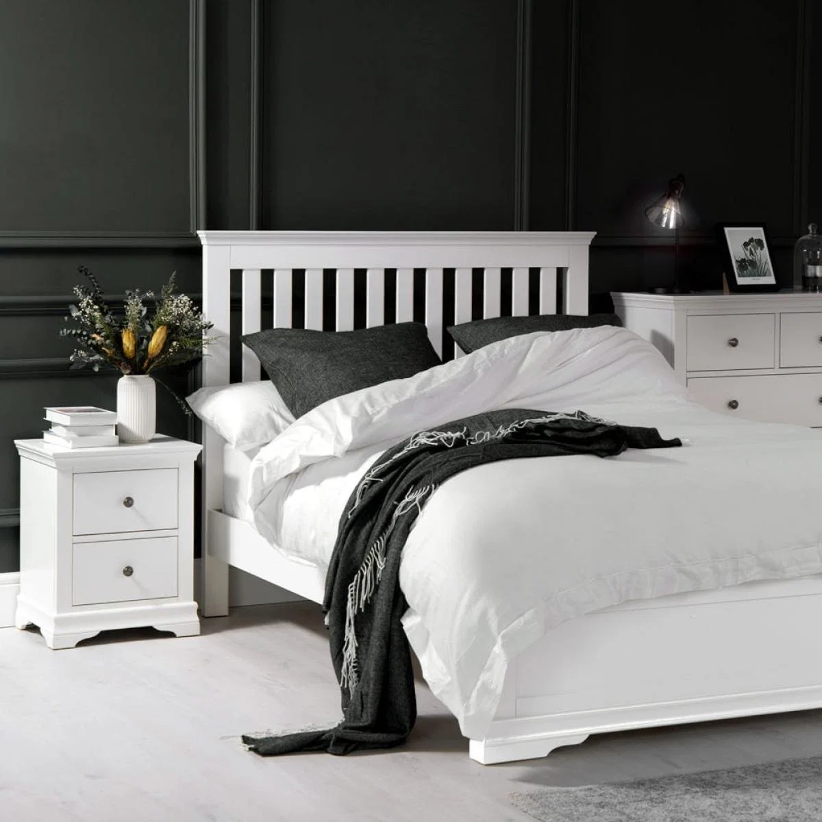 Florence White Painted Double Bed Frame Low Panelled Footboard – image 1