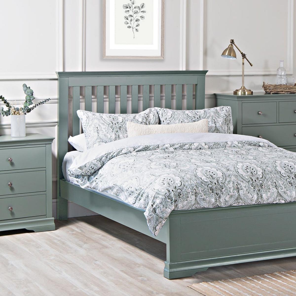 Florence Sage Green Painted Double Bed Frame Low Panelled Footboard – image 1