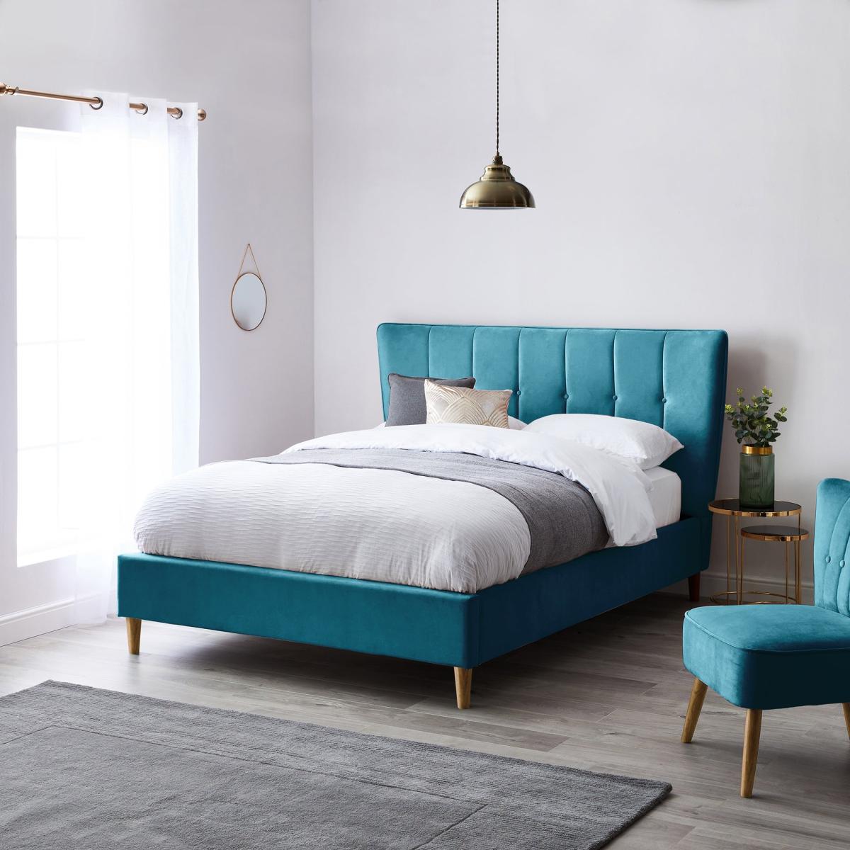 Isla Velvet Bed Frame - Teal Blue – image 1