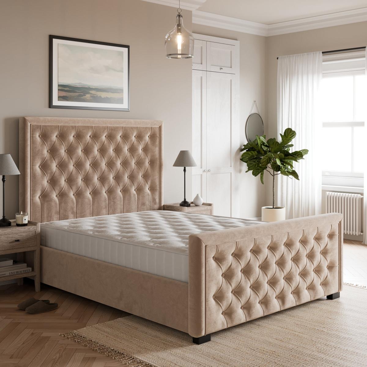 Elodie Buttoned Velvet Bed Natural – image 2