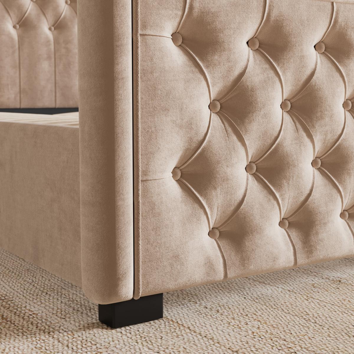 Elodie Buttoned Velvet Bed Natural – image 3