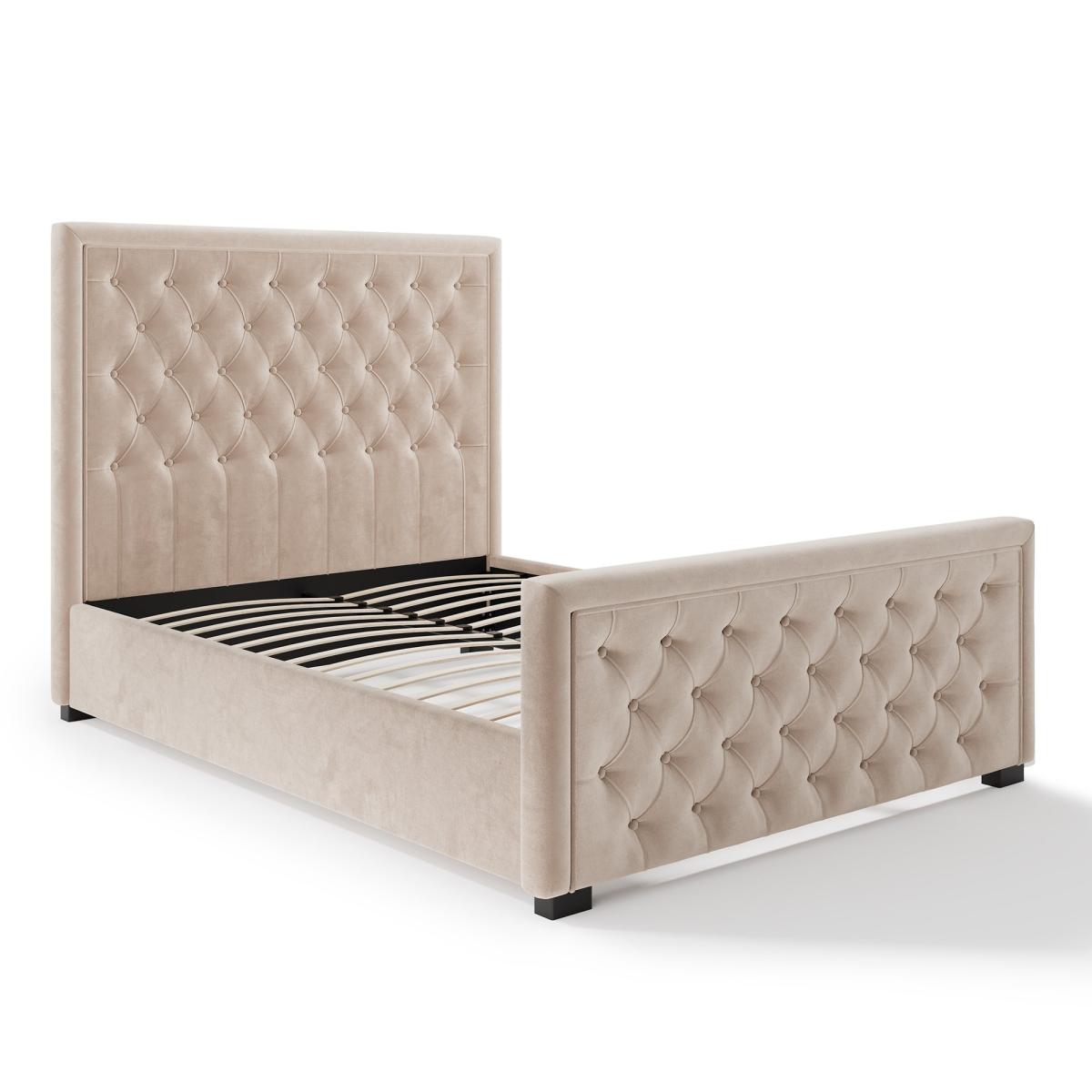 Elodie Buttoned Velvet Bed Natural – image 6