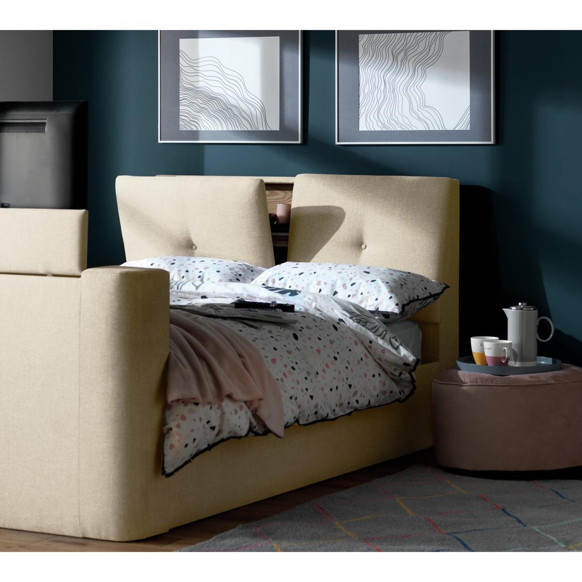 Habitat Jakob Double TV Ottoman Fabric Bed Frame-Natural – image 13