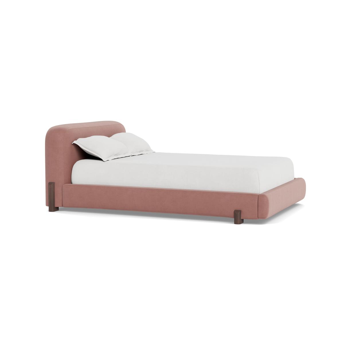 Heal's Nuvola Double Bed Smart Luxe Velvet Dusky Pink Walnut Stained Oak Feet – image 3