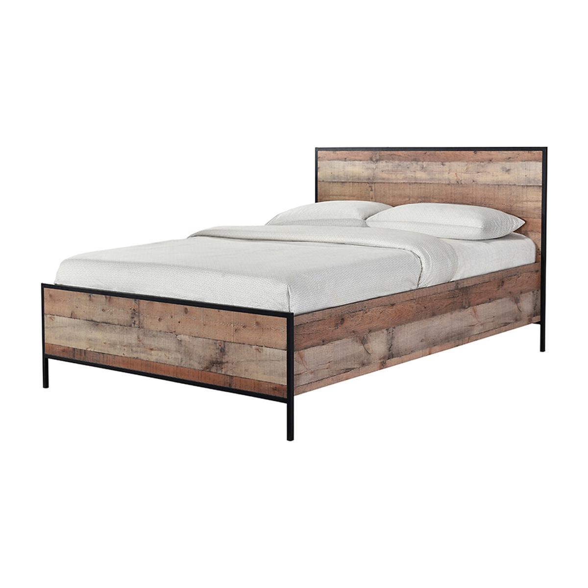 Industrial Style Oak and Black Double Bed – image 1