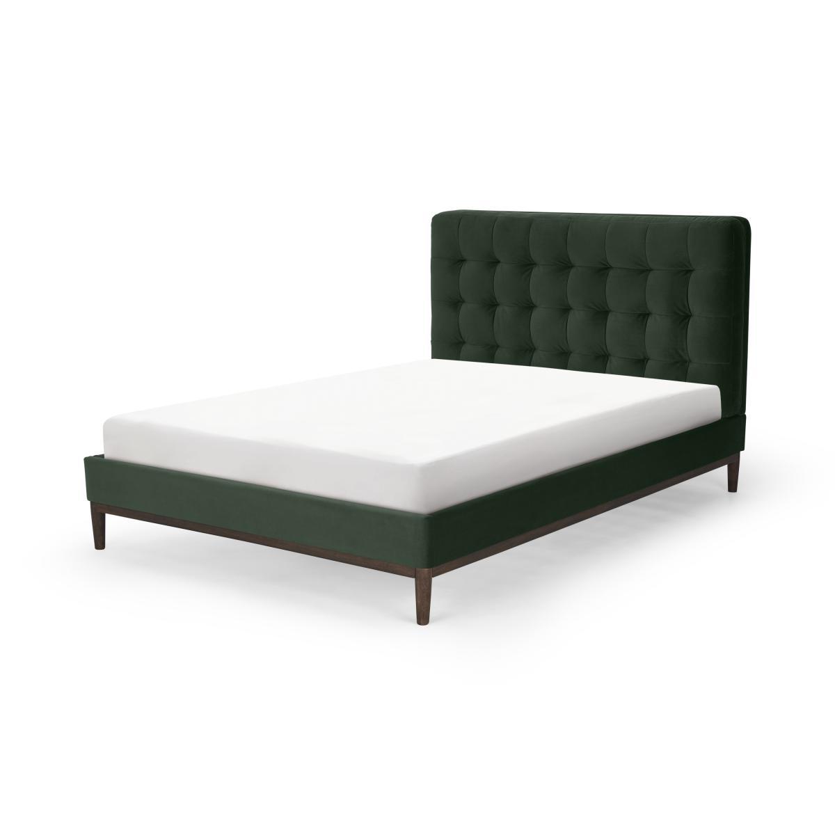 Lavelle Double Bed, Laurel Green Velvet & Walnut Stain Legs – image 2