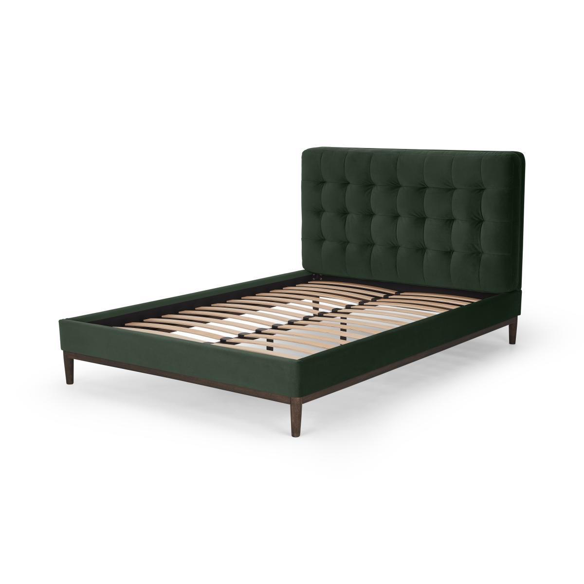 Lavelle Double Bed, Laurel Green Velvet & Walnut Stain Legs – image 3