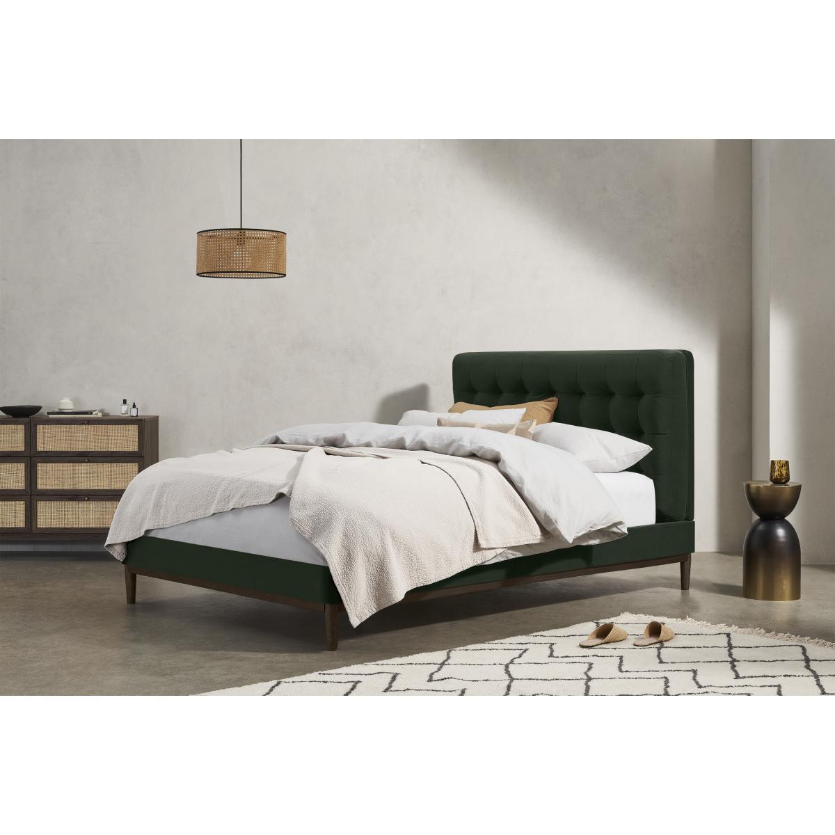 Lavelle Double Bed, Laurel Green Velvet & Walnut Stain Legs – image 4