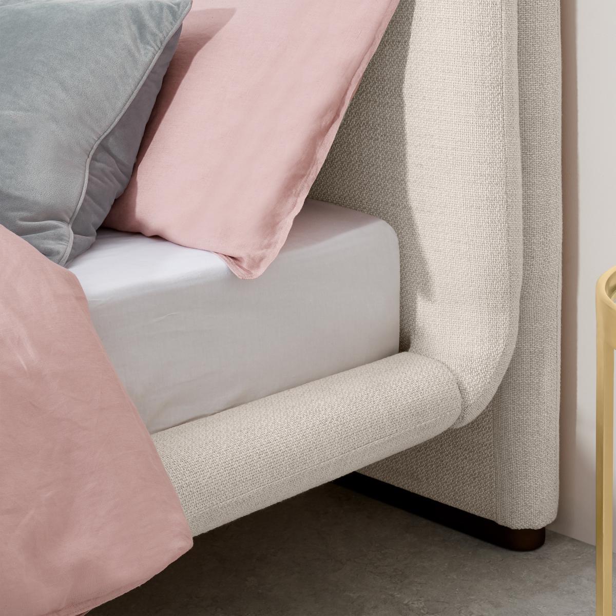 Palmi Double Bed, Oatmeal Looped Textured Boucle with Walnut Plinth – image 11