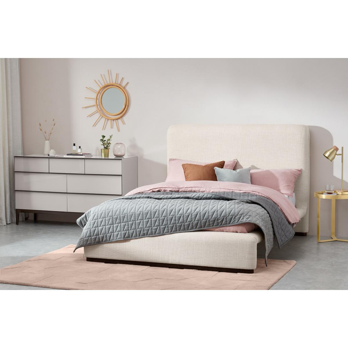 Palmi Double Bed, Oatmeal Looped Textured Boucle with Walnut Plinth – image 4