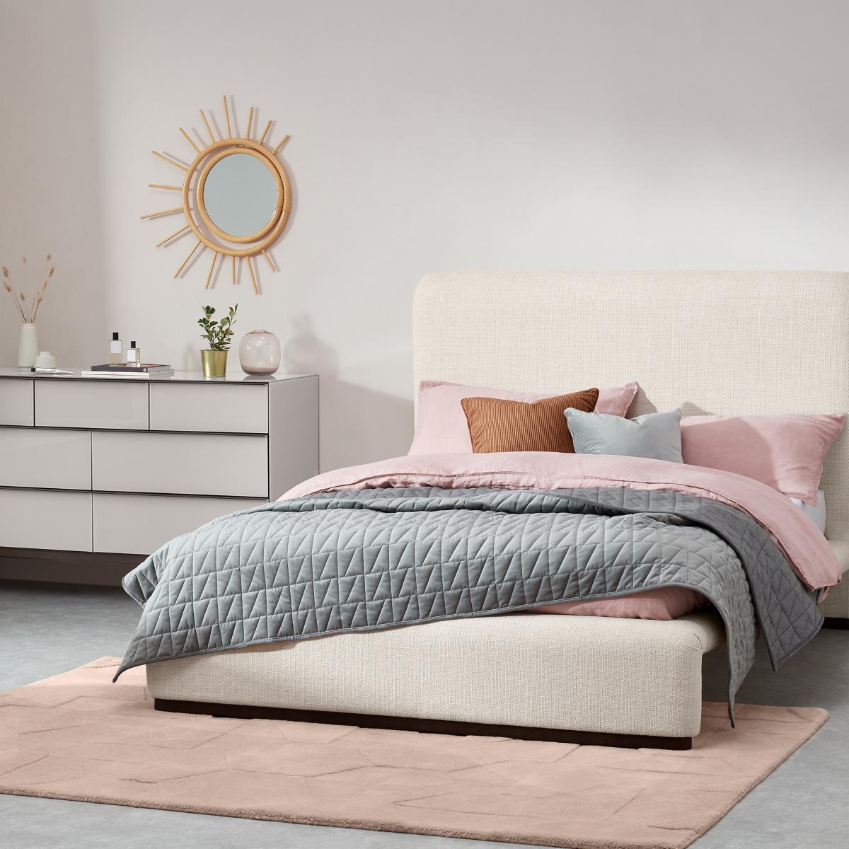 Palmi Double Bed, Oatmeal Looped Textured Boucle with Walnut Plinth – image 9