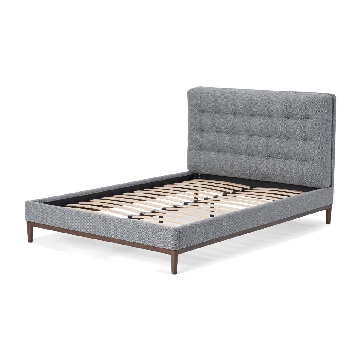 Lavelle Double Bed, Blue Grey Tonal Weave & Walnut Stain Legs – image 1