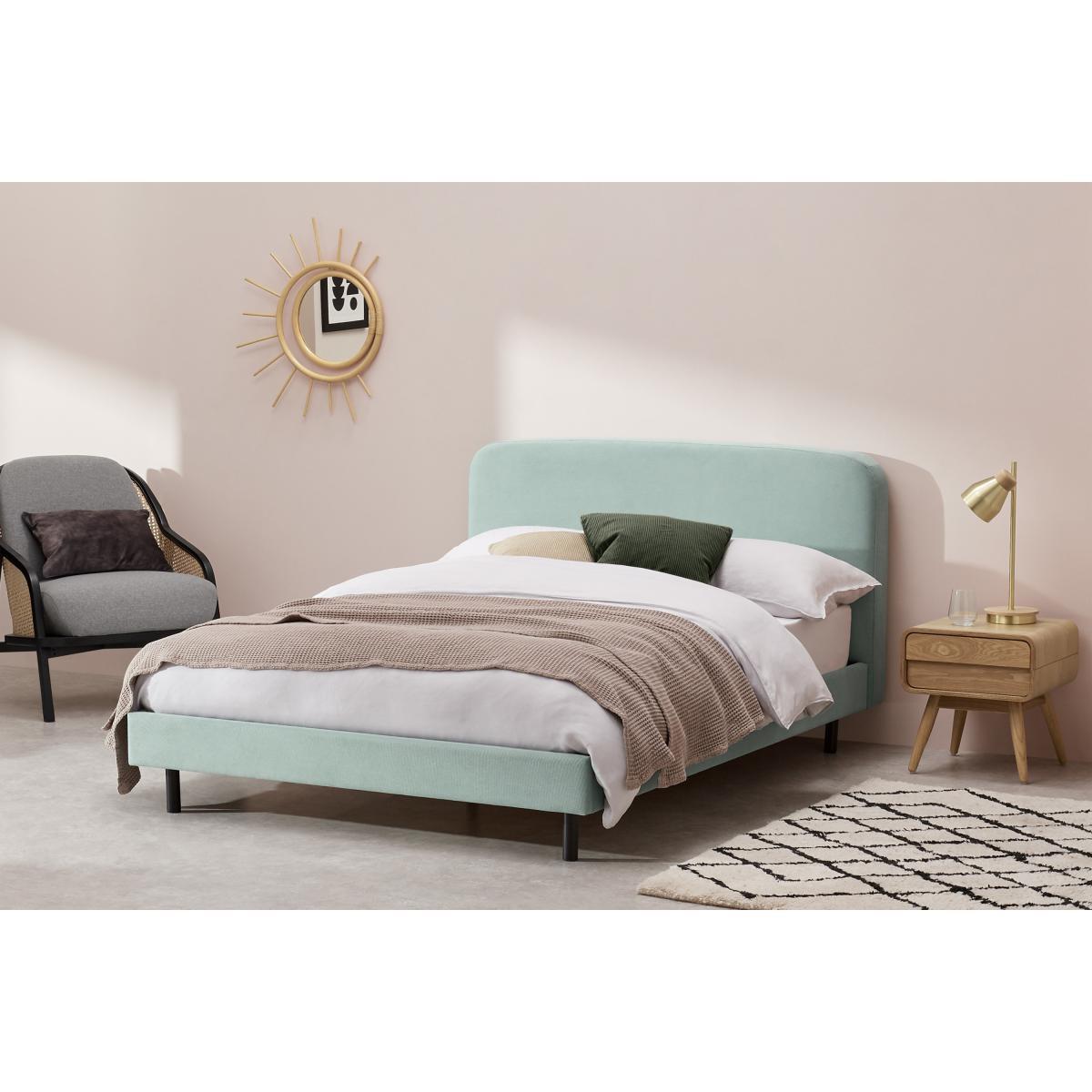 Besley Double Bed, Coral Blue Corduroy & Black – image 4